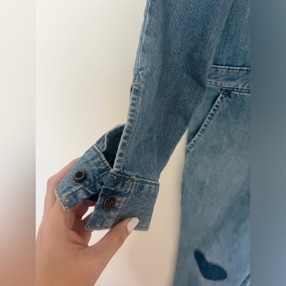 Free People X Lee Jumpsuit Union Alls Denim Heart Patch Bohemian Retro - Picture 9 of 11